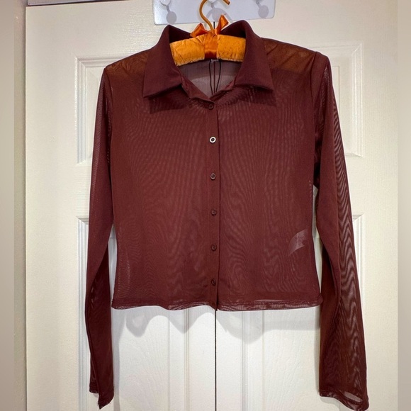Garage Tops - Garage Sheer Brown Button-Down Shirt. Size M NWOT